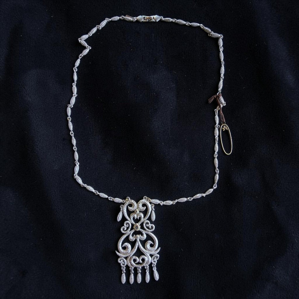 Rare Vintage D'Orlan NOS Silver Filigree Chandelier Necklace w/ Original Tag